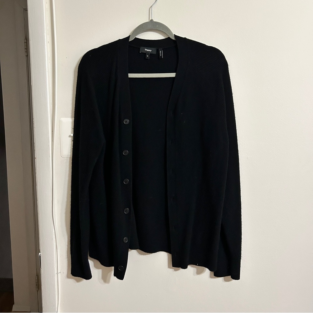 theory black  wool & cashmere cardigan